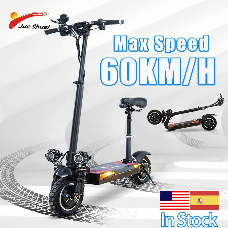 

Jueshuai Electric Scooter 2000W Dual Motor 10-Inch Tire 60KM/H 60V26A Battery Electric Skateboard for Adults